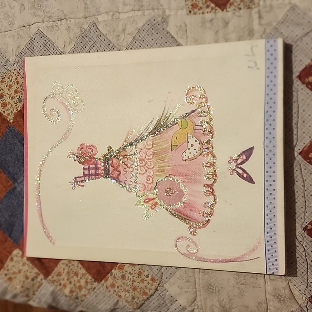 Liesl Long Pink Dress and Shoes Mixed Media Artwork on Canvas